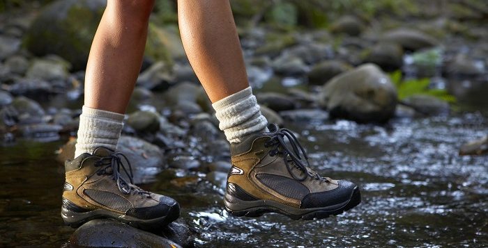 close-up of woman wearing hiking footwear